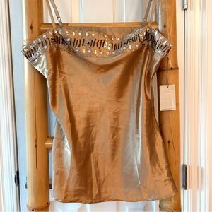 Caslon Satin Camisole in Pale Gold with Embellishments. Size XL. Brand new!